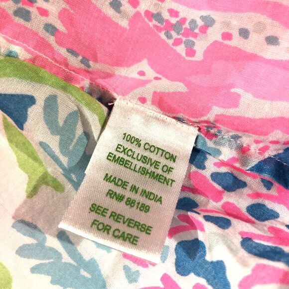 Lilly Pulitzer Let's Cha Cha Sarasota Tunic Blouse Top Beaded Pink Blue Sz Small - Picture 5 of 5